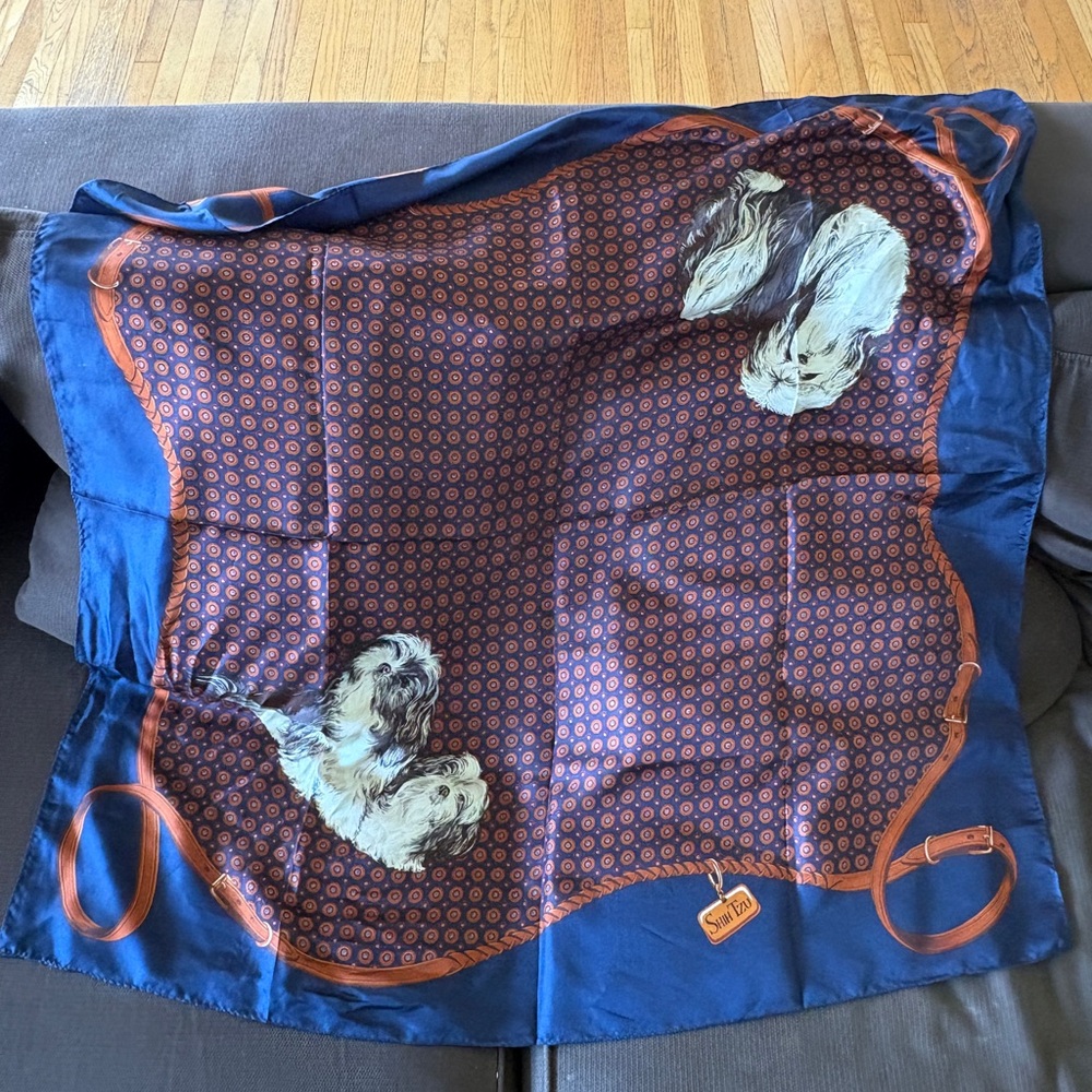 Vtg Echo New York Womens Silk Lhasa Apso Dog Scarf 36”x36” Old Money Heritage
